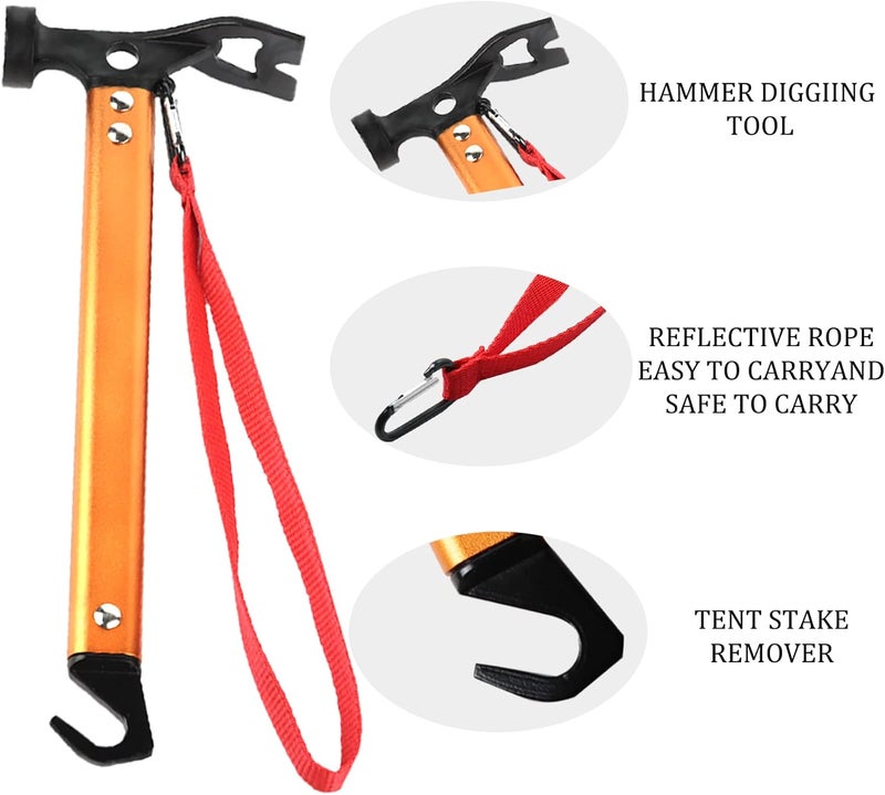 RIY Carbon Steel Aluminum Camping Hammer, 12" Small Lightweight Three-in-One Functional Tent Stake Hammer for Hiking Kit Orange - Image 3